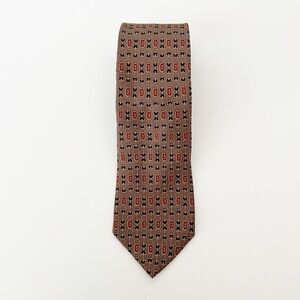 Brooks Brothers 100% Silk Mens Tie Necktie Tan Gold Chain Print Classic USA Made
